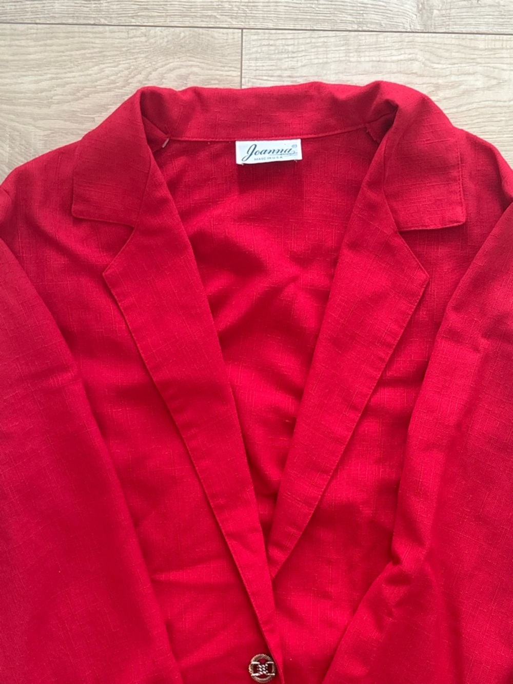 Vintage Linen Blend Red Single Button Blazer Tomato Red Lightweight Oversized - Picture 4 of 6